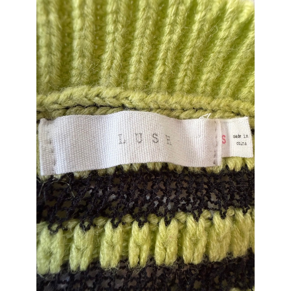 Lush Lime Green Black Striped Crewneck Sweater Womens Small LT11251E-S01 - Picture 4 of 5